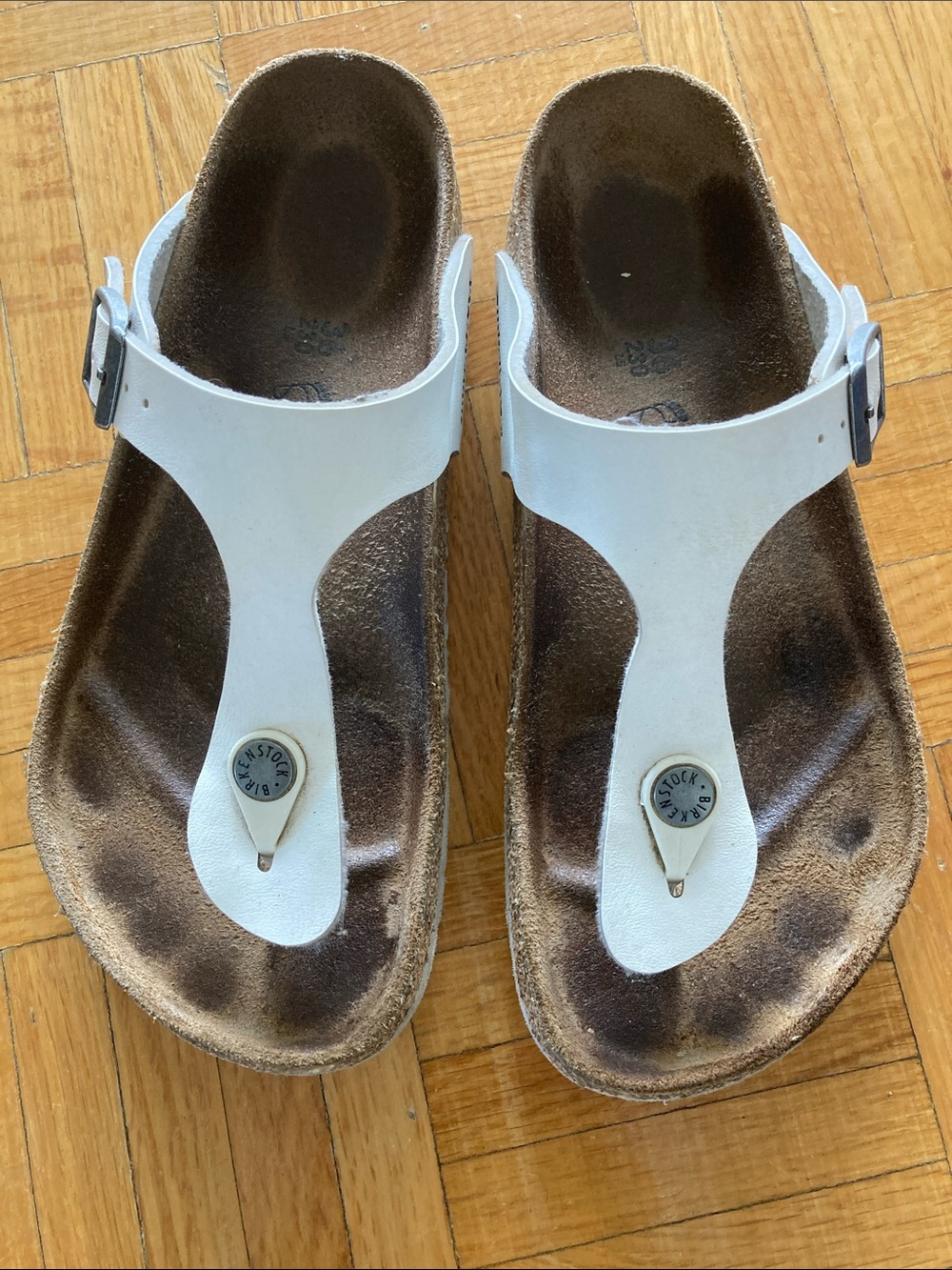 Birkenstock White T‑Strap Sandals with Buckle